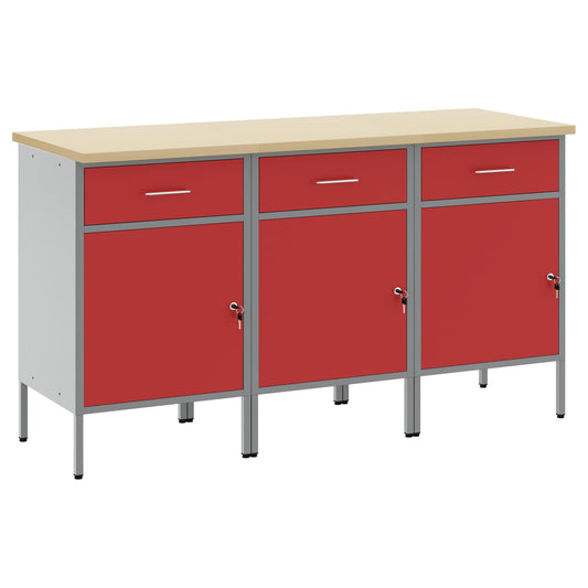 Munkaszekrény fiókkal 3 pcs Piros és Szürke 150 x 55 x 85 cm