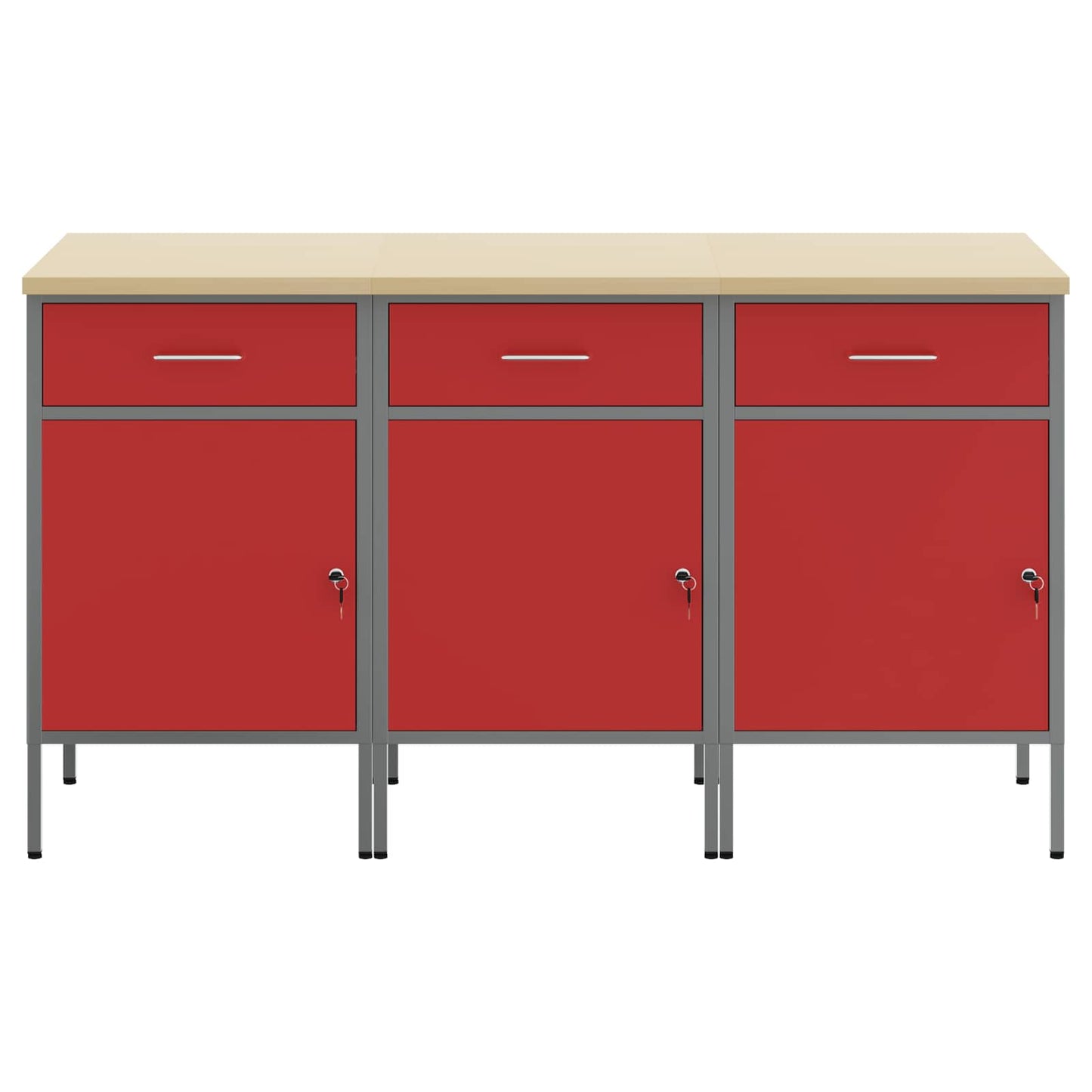 Munkaszekrény fiókkal 3 pcs Piros és Szürke 150 x 55 x 85 cm