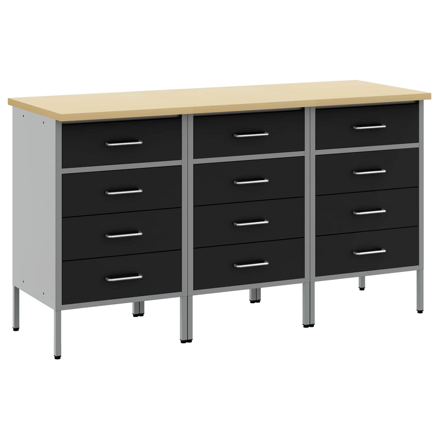 Munkaszekrény fiókkal 3 pcs Fekete és Szürke 150 x 55 x 85 cm