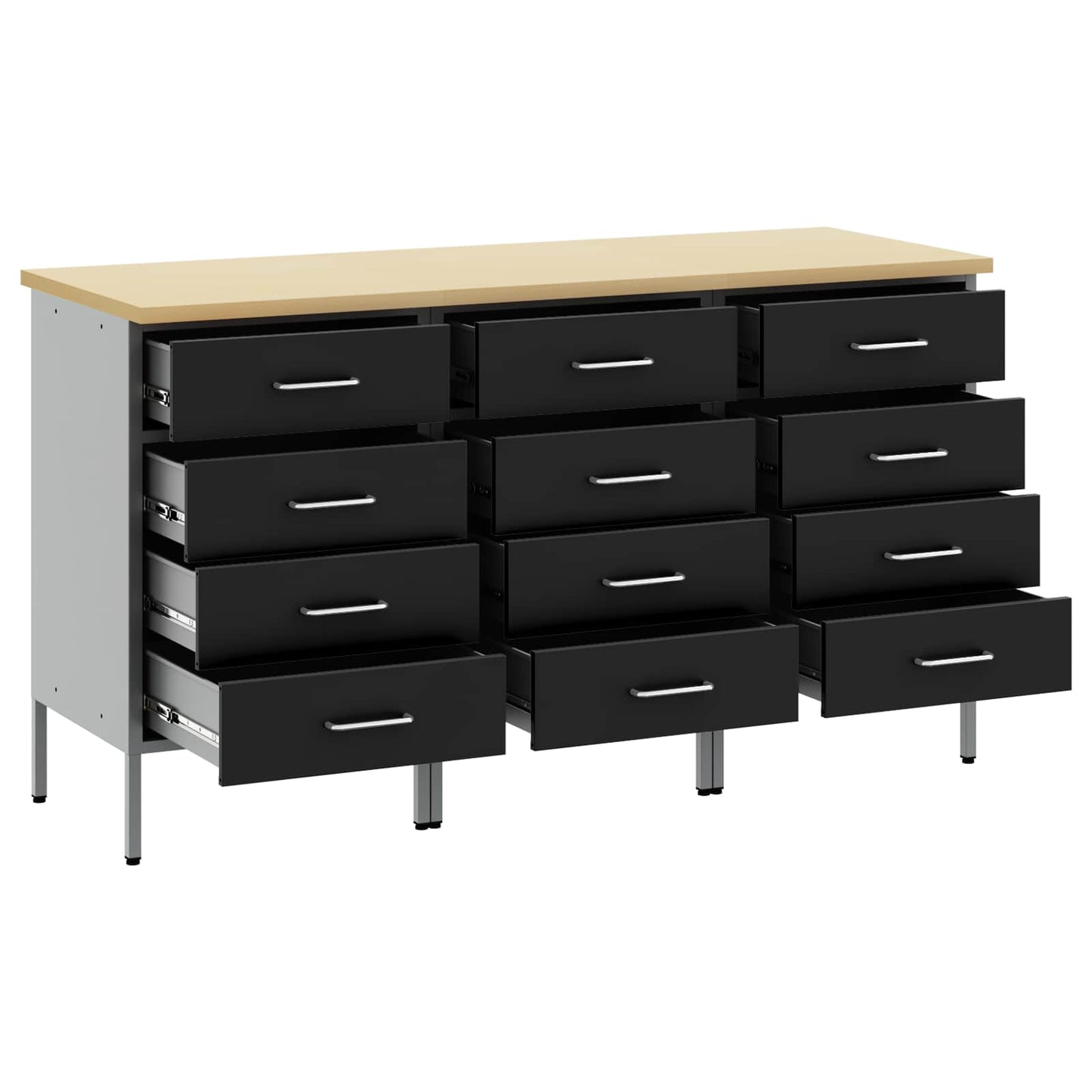 Munkaszekrény fiókkal 3 pcs Fekete és Szürke 150 x 55 x 85 cm