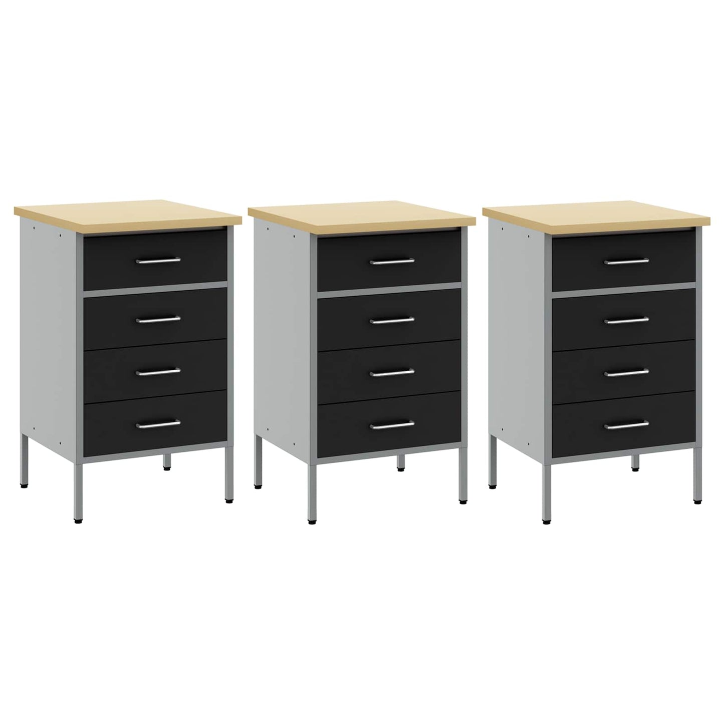 Munkaszekrény fiókkal 3 pcs Fekete és Szürke 150 x 55 x 85 cm