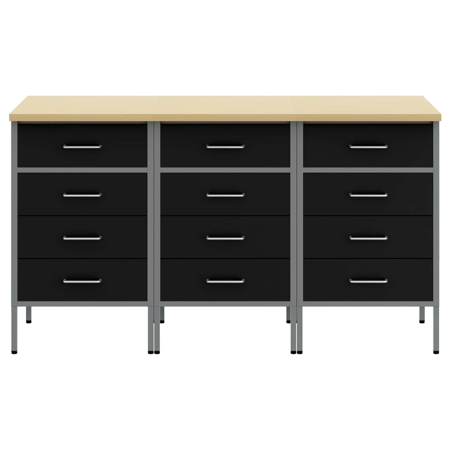 Munkaszekrény fiókkal 3 pcs Fekete és Szürke 150 x 55 x 85 cm