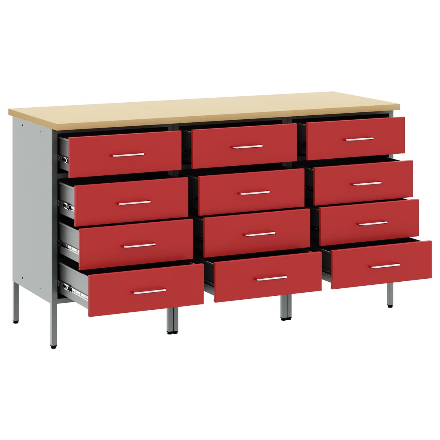 Munkaszekrény fiókkal 3 pcs Piros és Szürke 150 x 55 x 85 cm