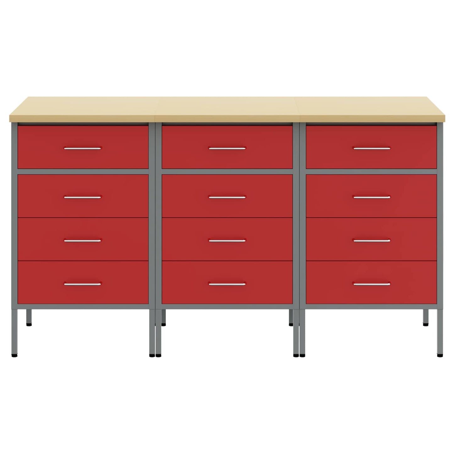 Munkaszekrény fiókkal 3 pcs Piros és Szürke 150 x 55 x 85 cm