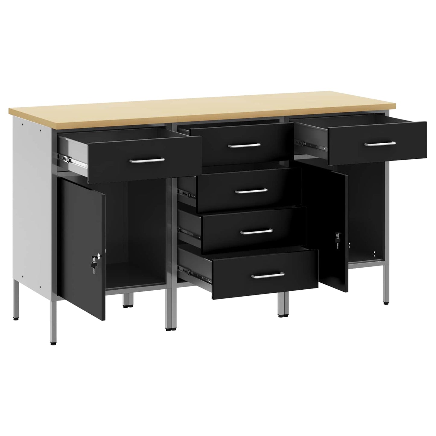 Munkaszekrény fiókkal 3 pcs Fekete és Szürke 150 x 55 x 85 cm