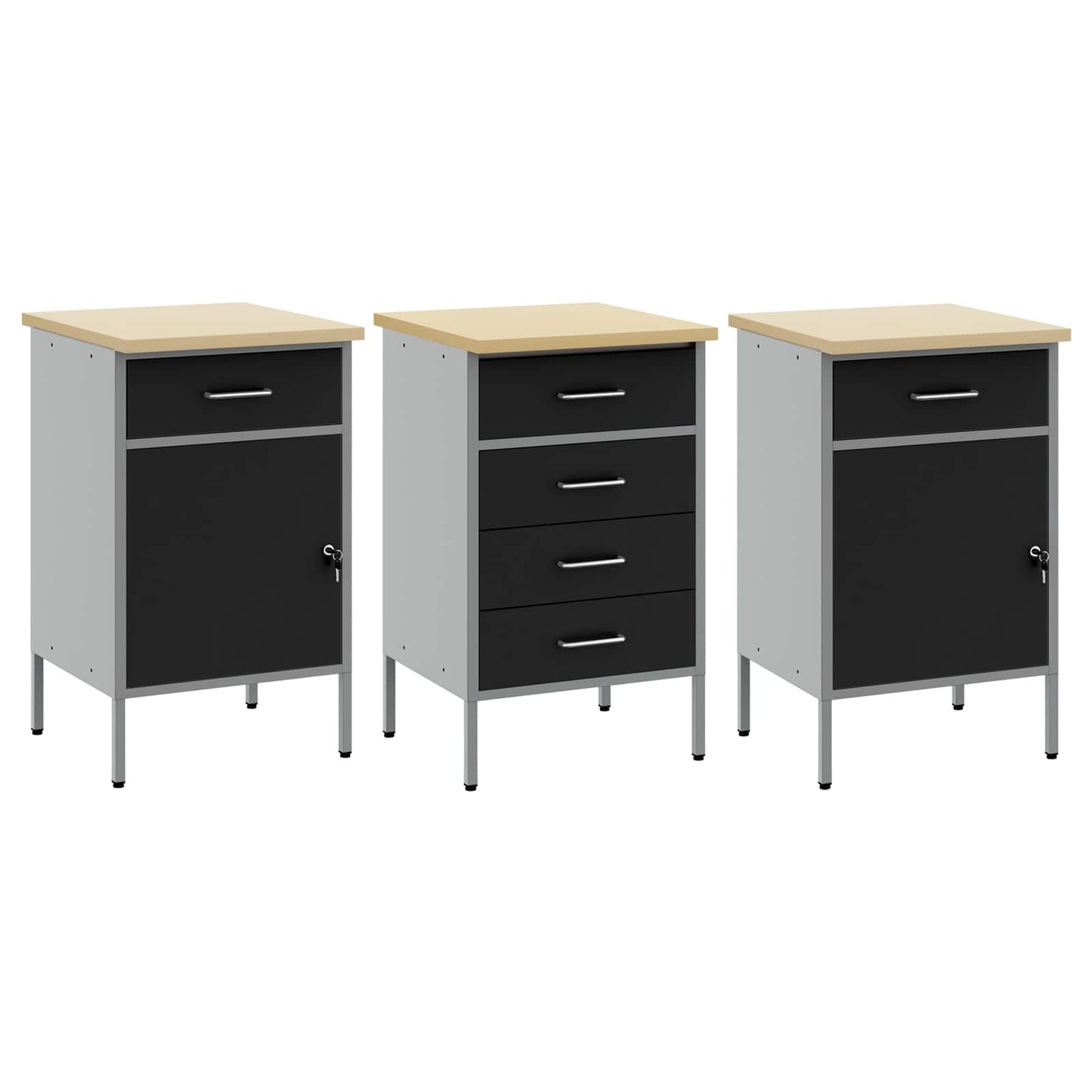 Munkaszekrény fiókkal 3 pcs Fekete és Szürke 150 x 55 x 85 cm