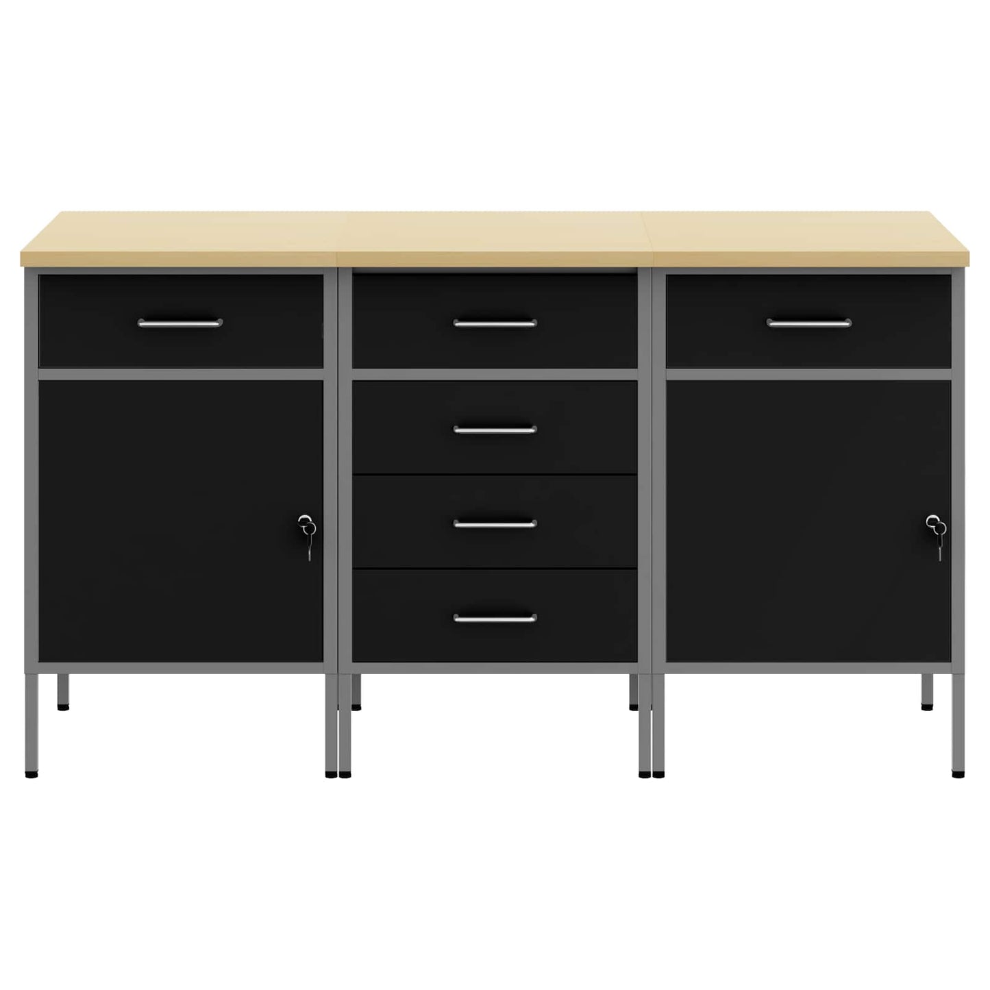 Munkaszekrény fiókkal 3 pcs Fekete és Szürke 150 x 55 x 85 cm