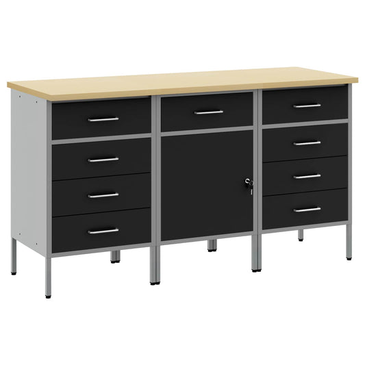 Munkaszekrény fiókkal 3 pcs Fekete és Szürke 150 x 55 x 85 cm
