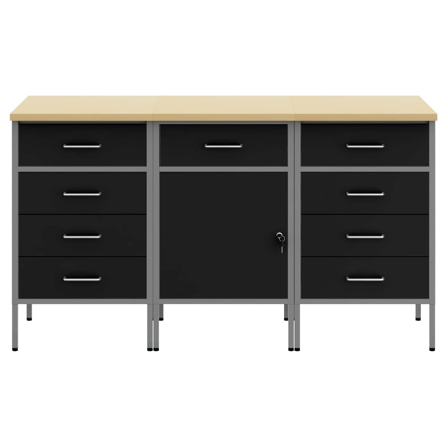 Munkaszekrény fiókkal 3 pcs Fekete és Szürke 150 x 55 x 85 cm