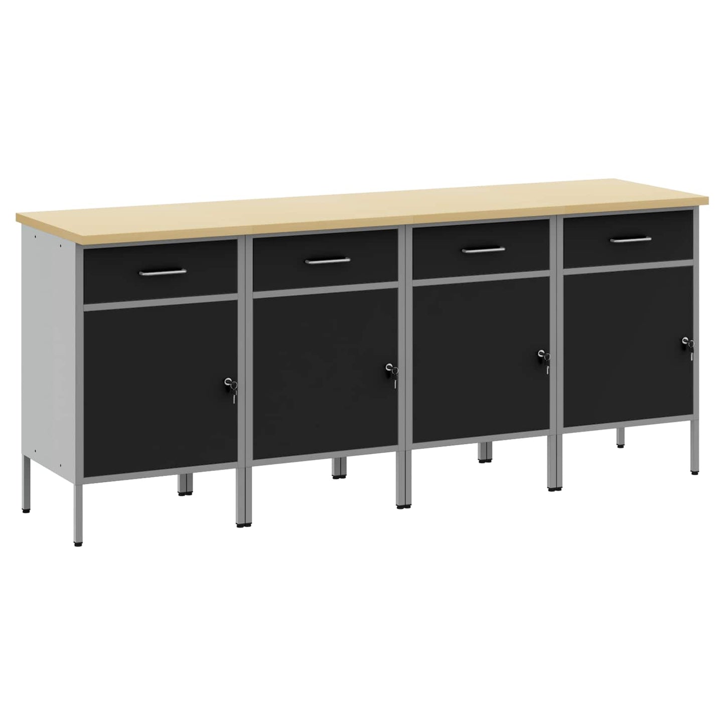 Munkaszekrény fiókkal 4 db Fekete és Szürke 200 x 55 x 85 cm