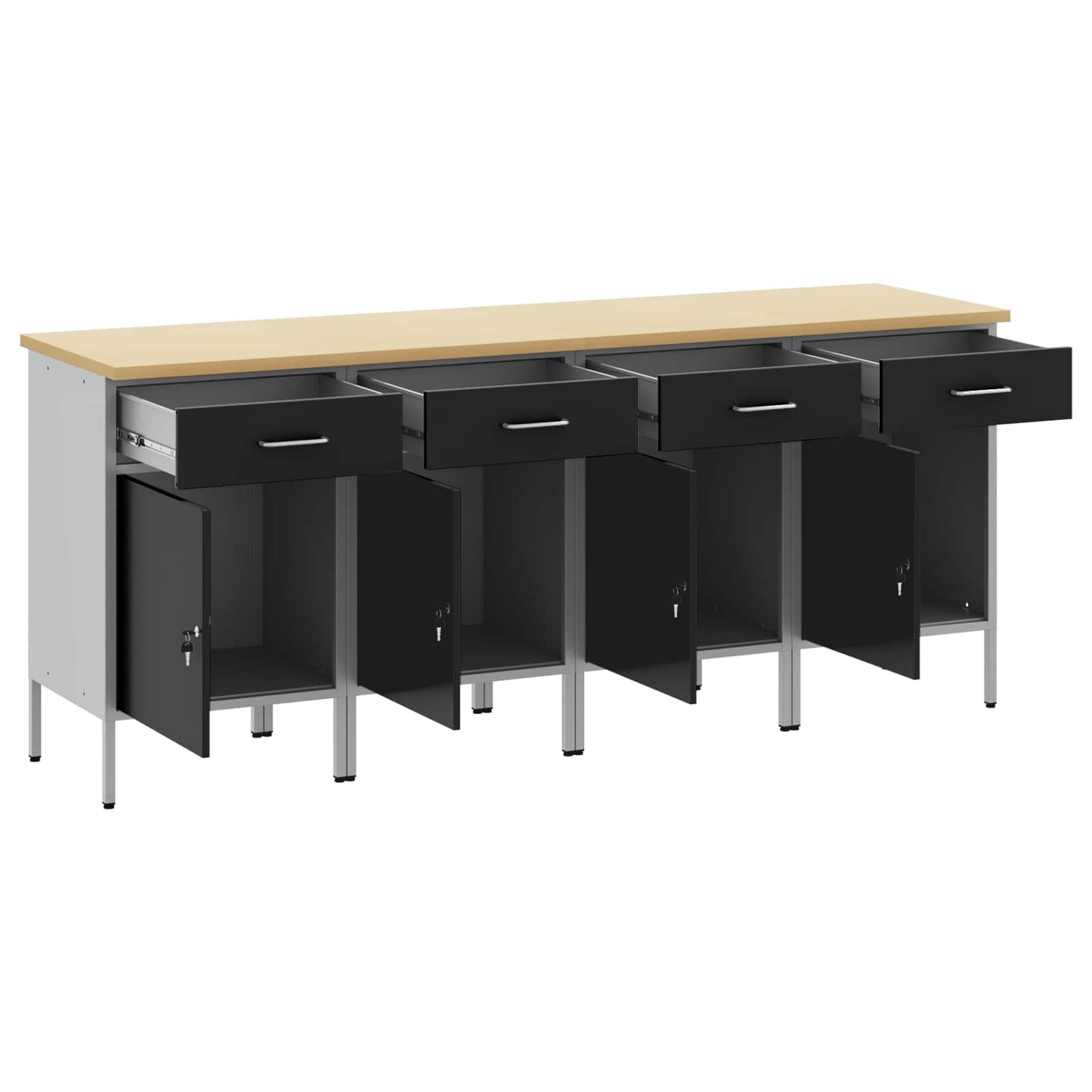 Munkaszekrény fiókkal 4 db Fekete és Szürke 200 x 55 x 85 cm