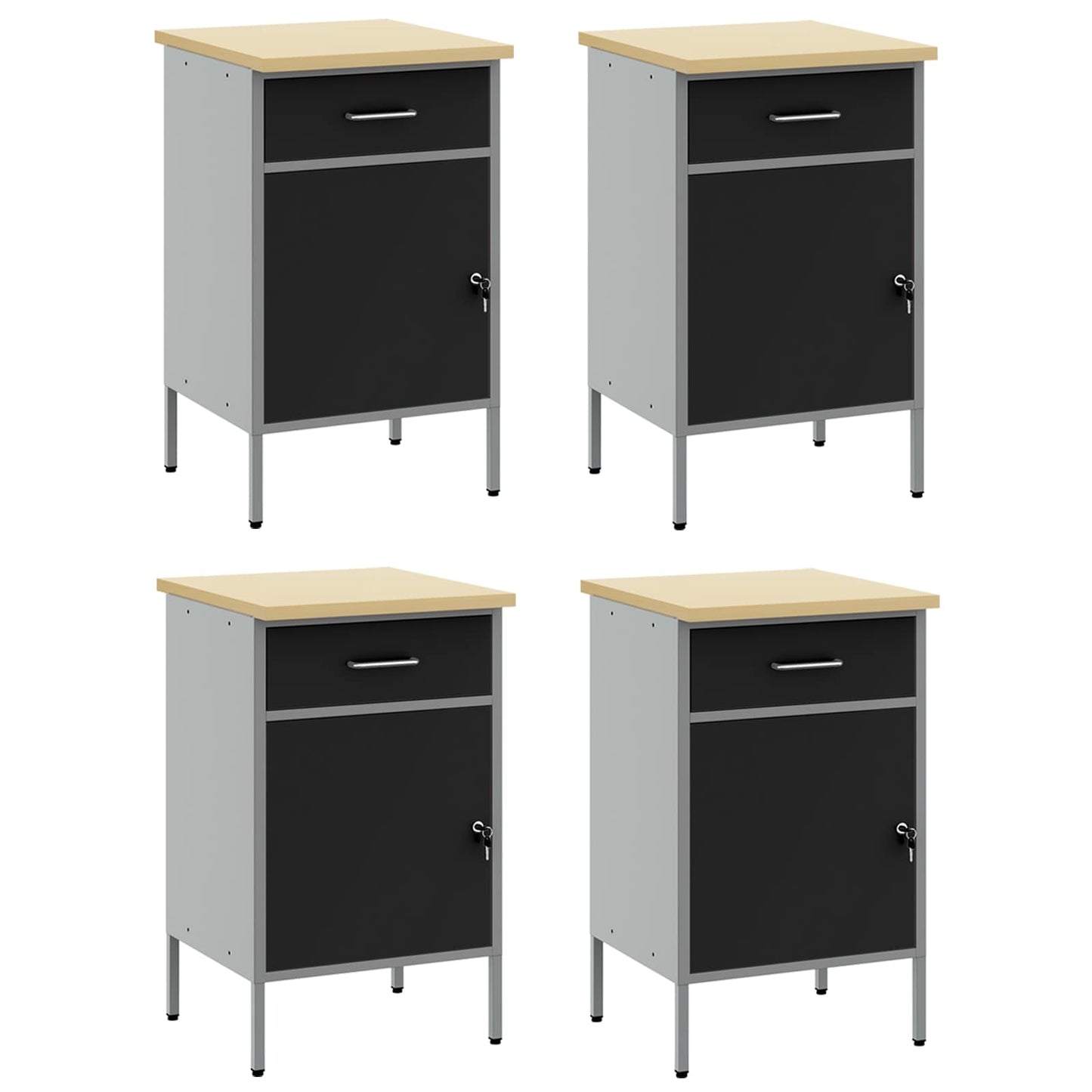 Munkaszekrény fiókkal 4 db Fekete és Szürke 200 x 55 x 85 cm