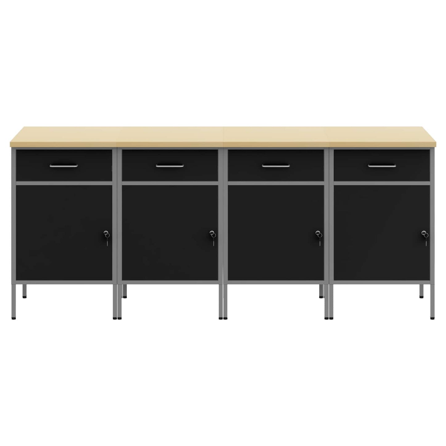 Munkaszekrény fiókkal 4 db Fekete és Szürke 200 x 55 x 85 cm