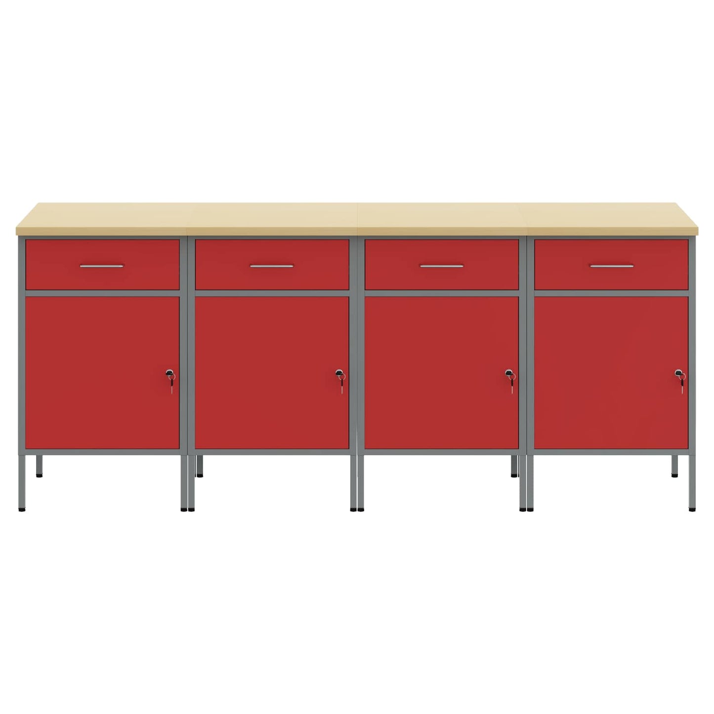 Munkaszekrény fiókkal 4 pcs Piros és Szürke 200 x 55 x 85 cm
