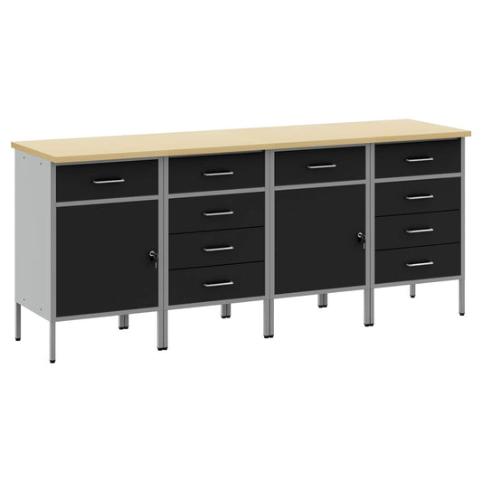Munkaszekrény fiókkal 4 pcs Fekete és Szürke 200 x 55 x 85 cm