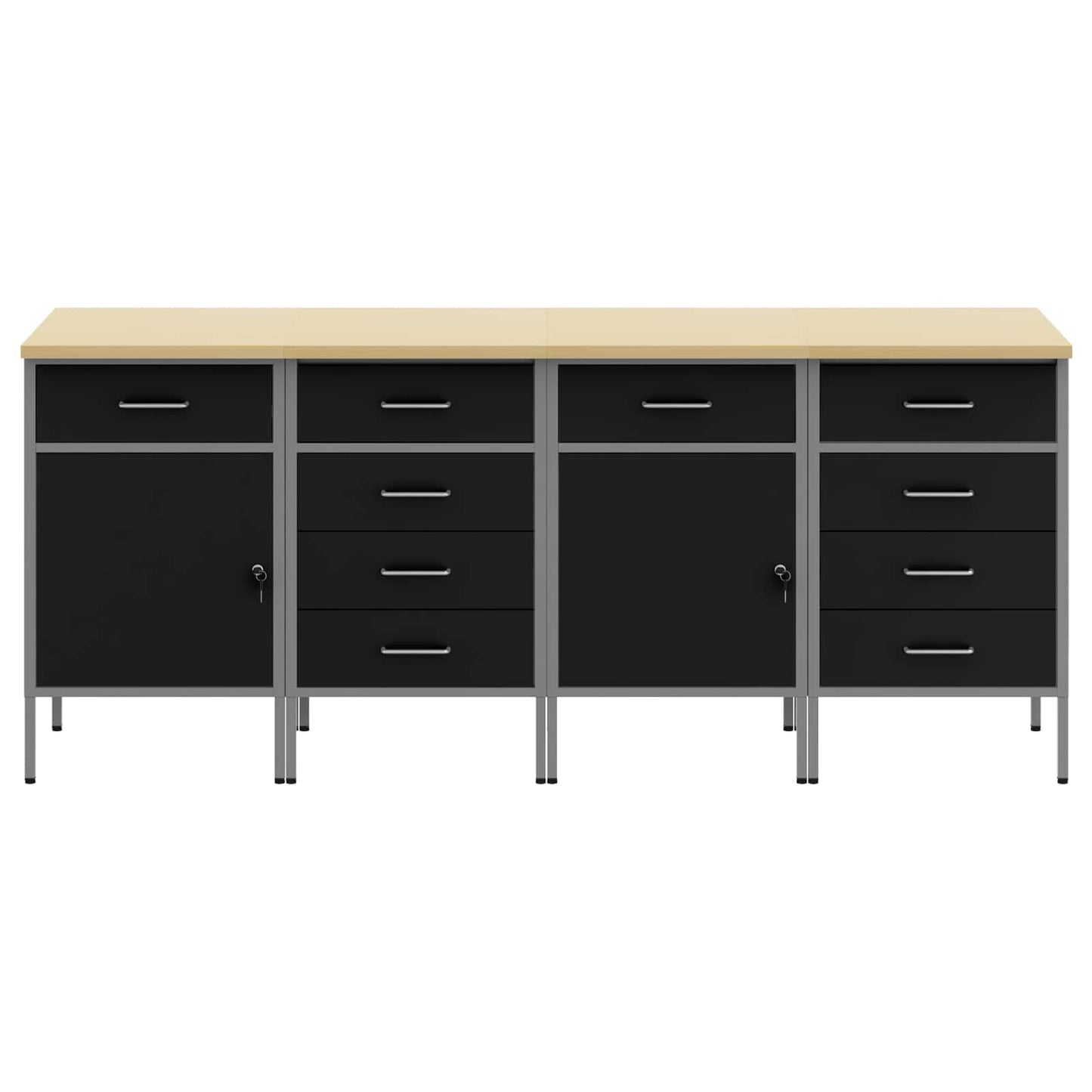 Munkaszekrény fiókkal 4 pcs Fekete és Szürke 200 x 55 x 85 cm