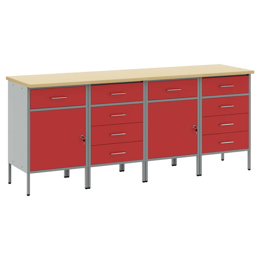 Munkaszekrény fiókkal 4 pcs Piros és Szürke 200 x 55 x 85 cm
