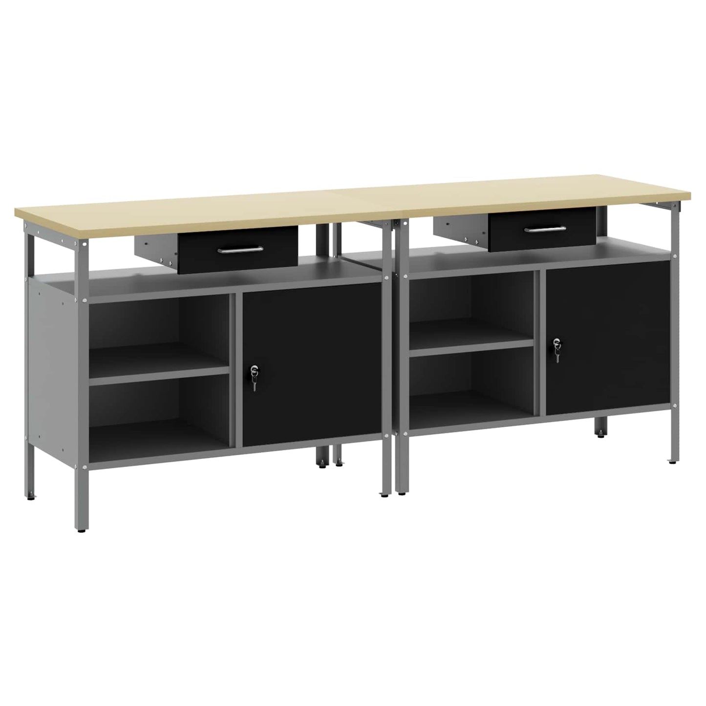 Munkapad készlet zárral 2 pcs Fekete és Szürke 200 x 55 x 85 cm