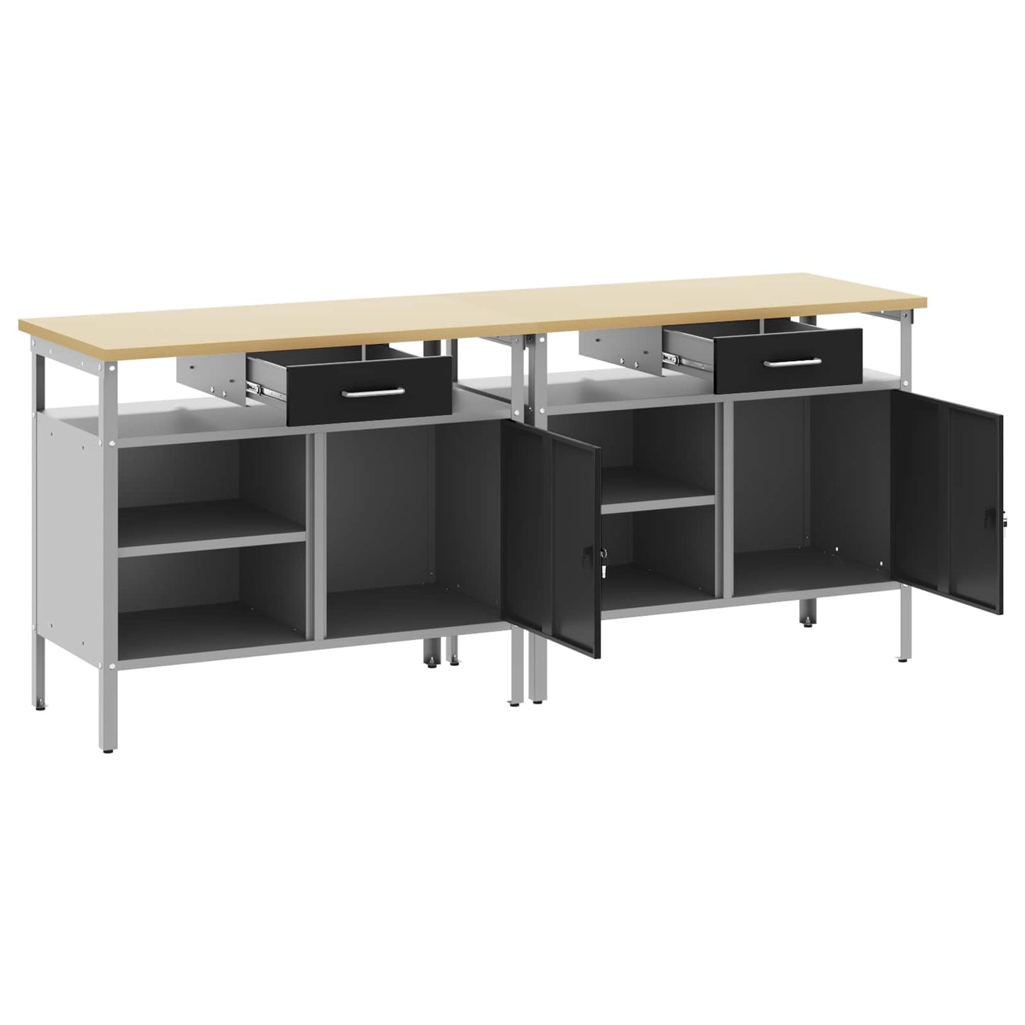 Munkapad készlet zárral 2 pcs Fekete és Szürke 200 x 55 x 85 cm