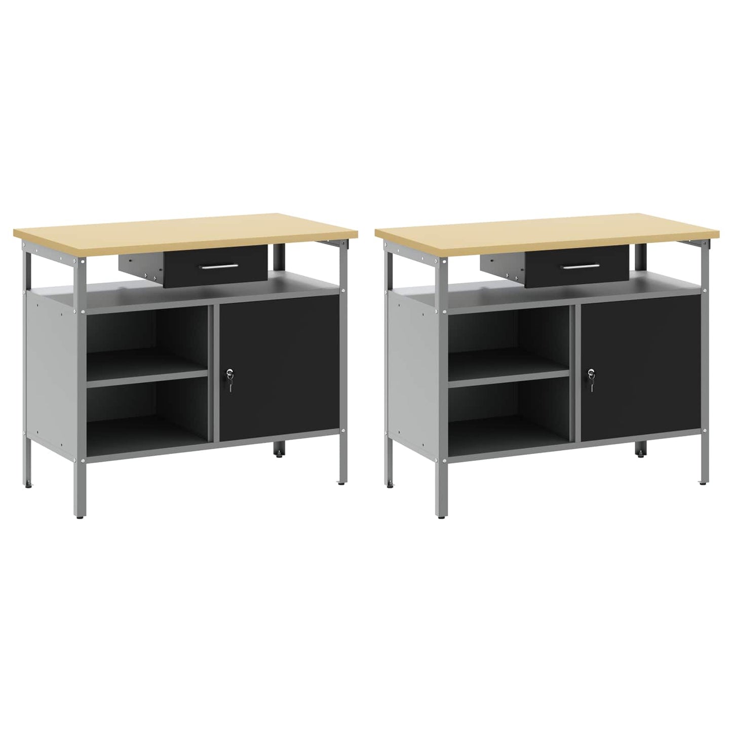 Munkapad készlet zárral 2 pcs Fekete és Szürke 200 x 55 x 85 cm