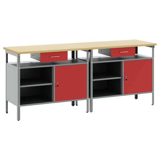 Munkapad készlet fiókkal 2 pcs Piros és Szürke 200 x 55 x 85 cm