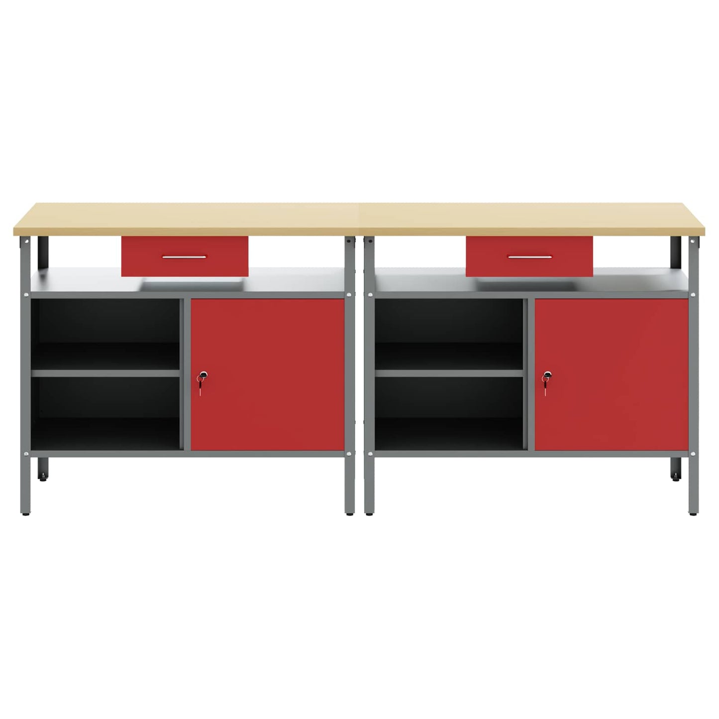 Munkapad készlet fiókkal 2 pcs Piros és Szürke 200 x 55 x 85 cm