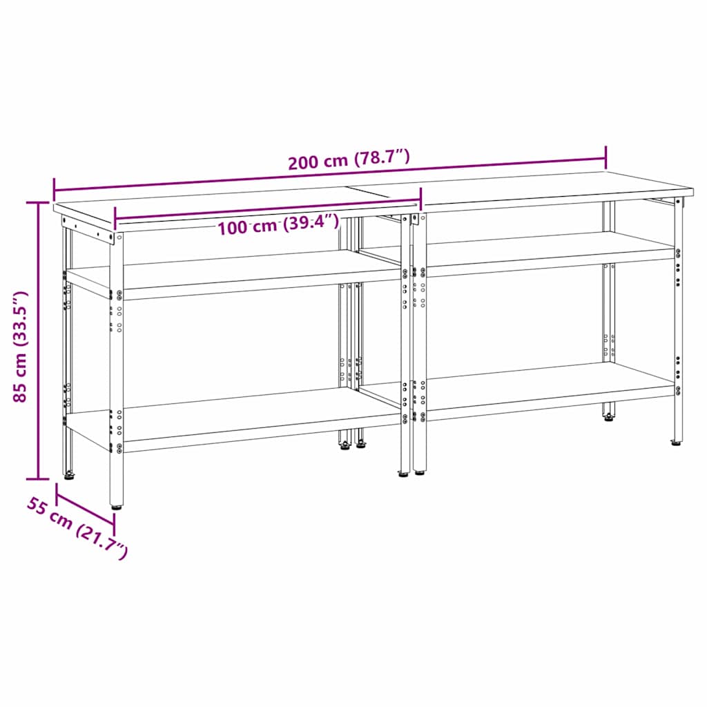 Munkapad készlet 2 pcs Barna és szürke 200 x 55 x 85 cm