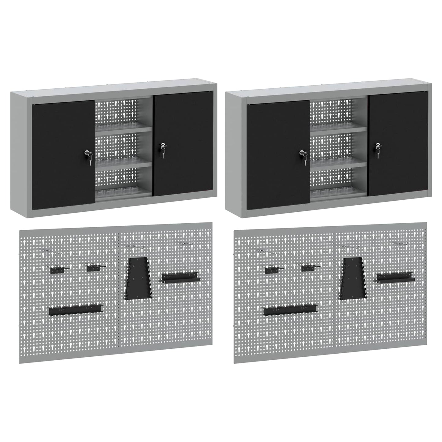 Szerszámos szekrény készlet polcokkal 4 db Fekete Porszórt acél