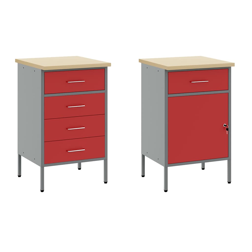 Munkaszekrény fiókkal tárolóval 5 db Piros Műszaki fa és acél