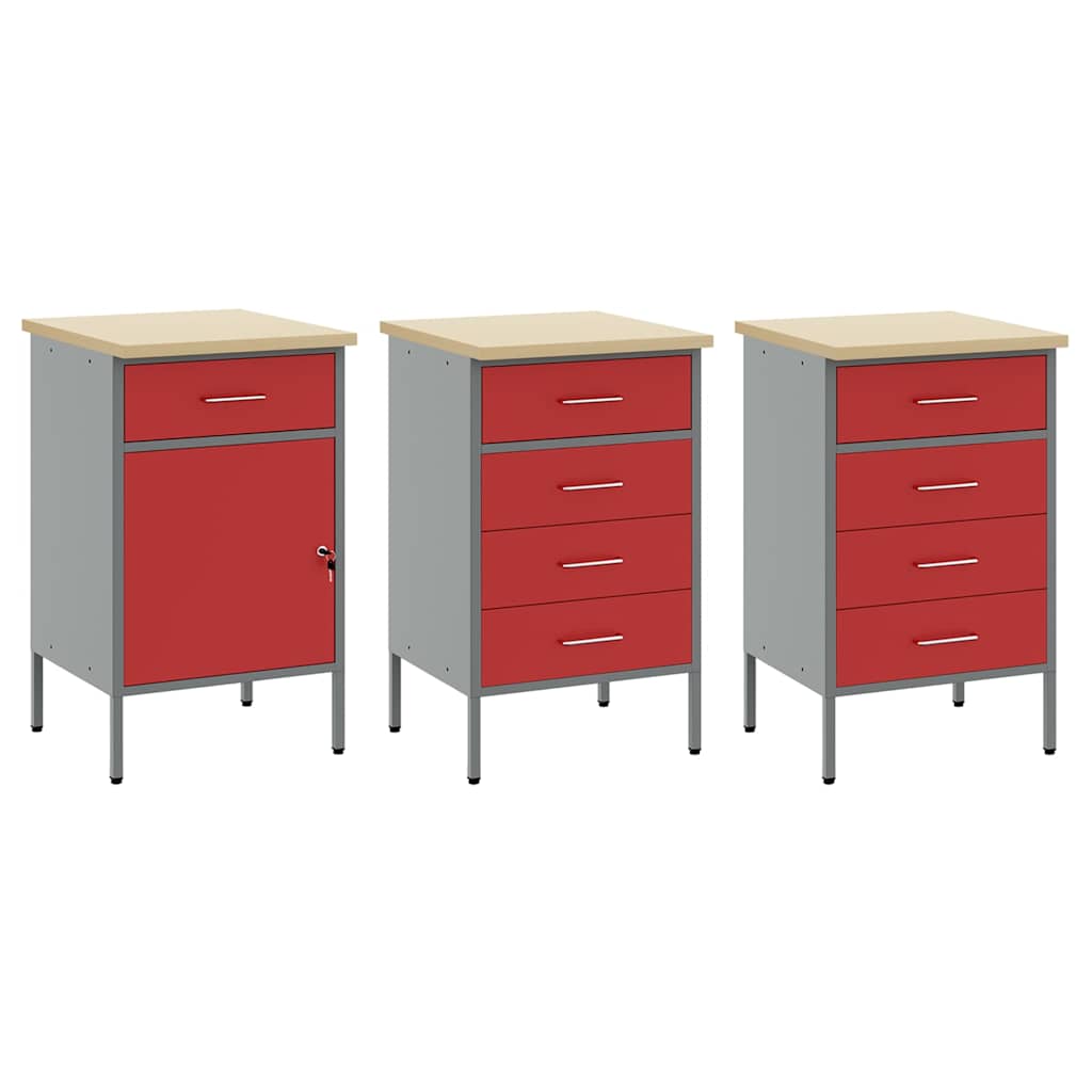 Munkaszekrény fiókkal tárolóval 8 db Piros Műszaki fa és acél