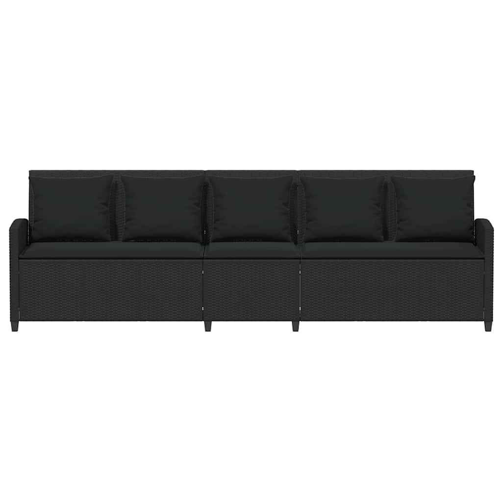 5 személyes fekete polyrattan kerti kanapé párnával
