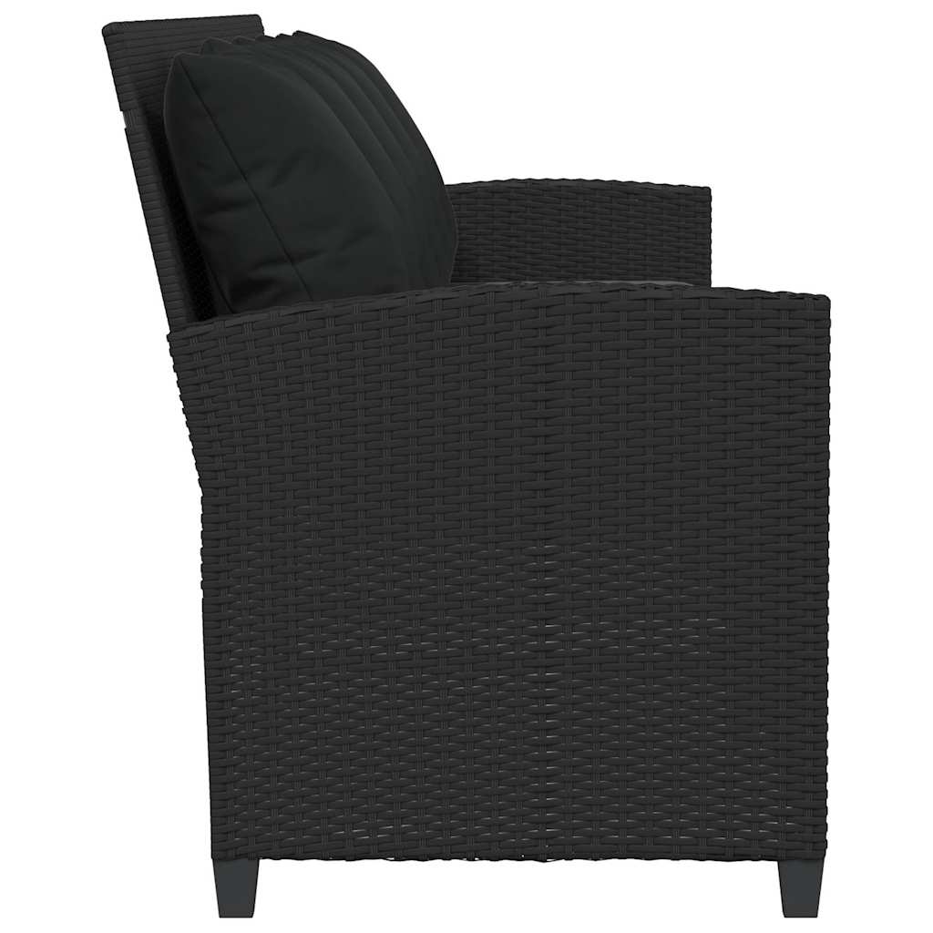 5 személyes fekete polyrattan kerti kanapé párnával