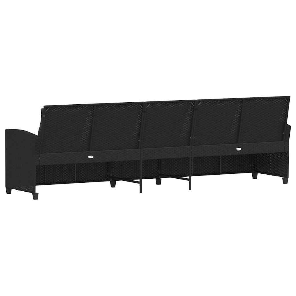 5 személyes fekete polyrattan kerti kanapé párnával