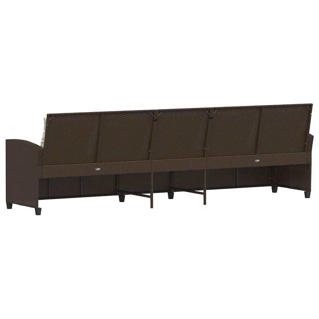 5 személyes barna polyrattan kerti kanapé párnával