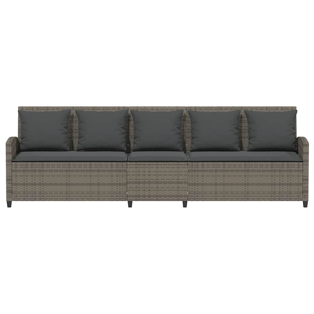 5 személyes szürke polyrattan kerti kanapé párnával