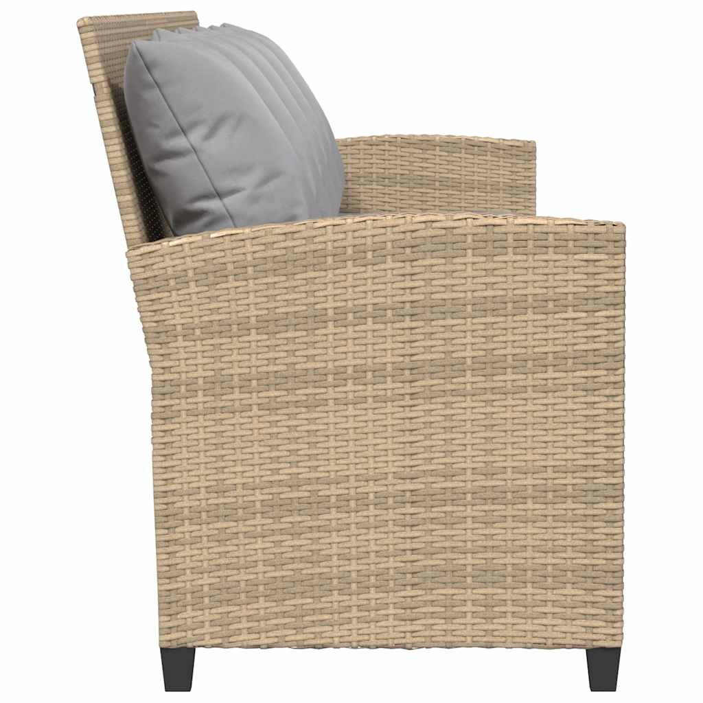 5 személyes bézs polyrattan kerti kanapé párnával