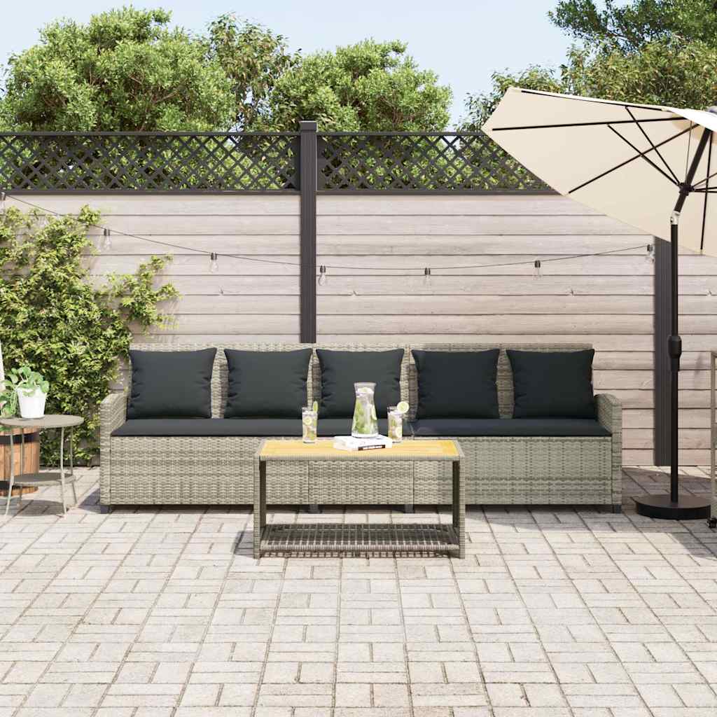 5 személyes világosszürke polyrattan kerti kanapé párnával