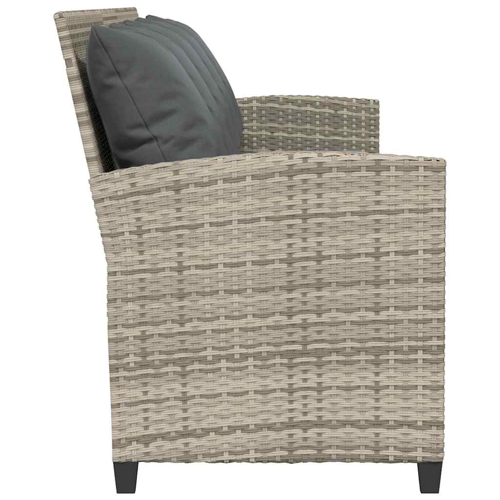 5 személyes világosszürke polyrattan kerti kanapé párnával