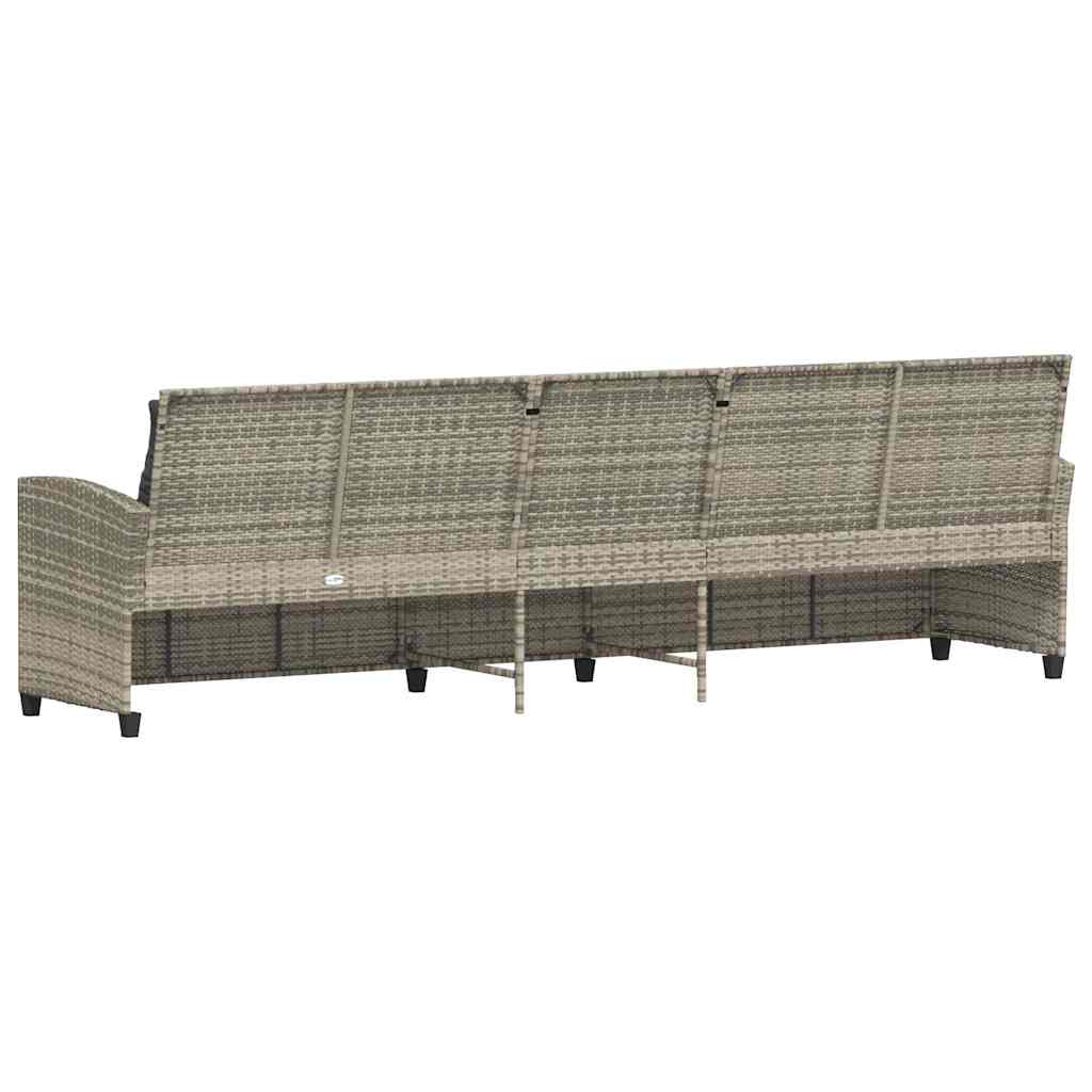 5 személyes világosszürke polyrattan kerti kanapé párnával