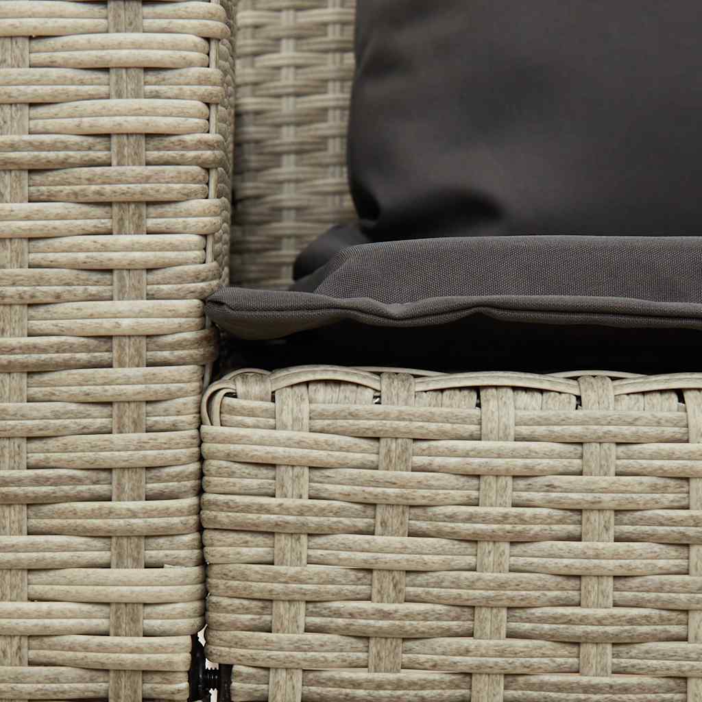 5 személyes világosszürke polyrattan kerti kanapé párnával