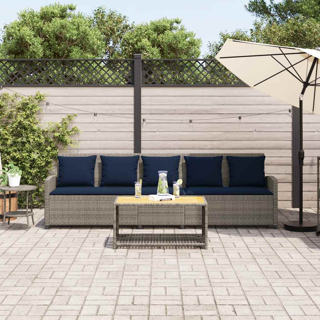 5 személyes szürke polyrattan kerti kanapé párnával