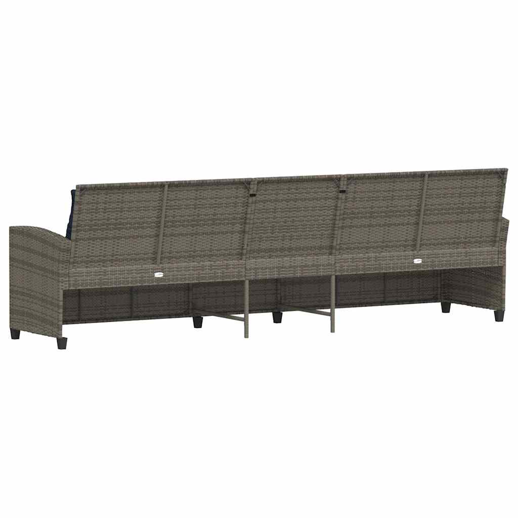 5 személyes szürke polyrattan kerti kanapé párnával