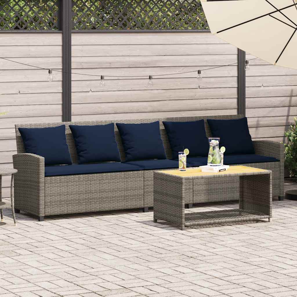 5 személyes szürke polyrattan kerti kanapé párnával