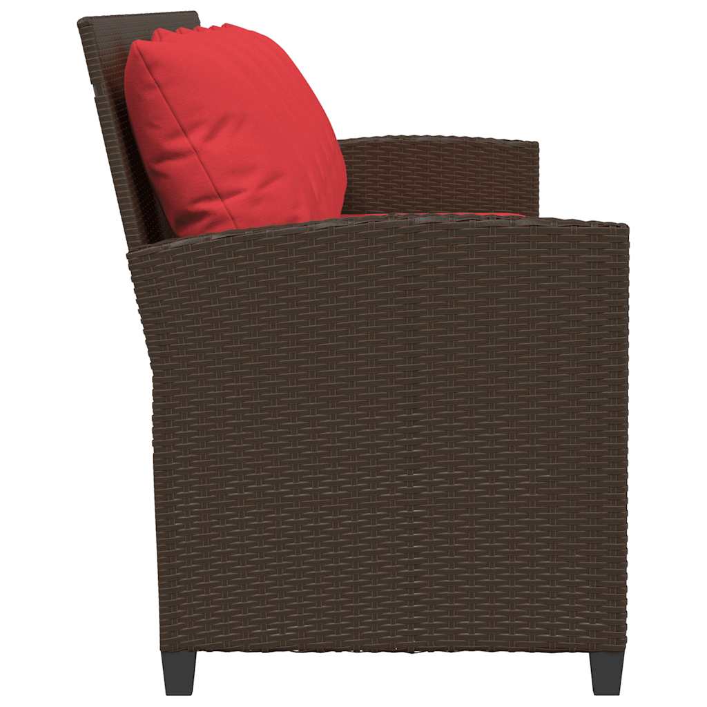 5 személyes barna polyrattan kerti kanapé párnával