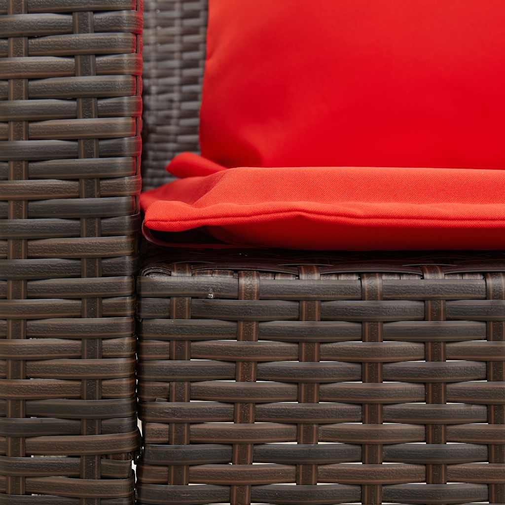 5 személyes barna polyrattan kerti kanapé párnával