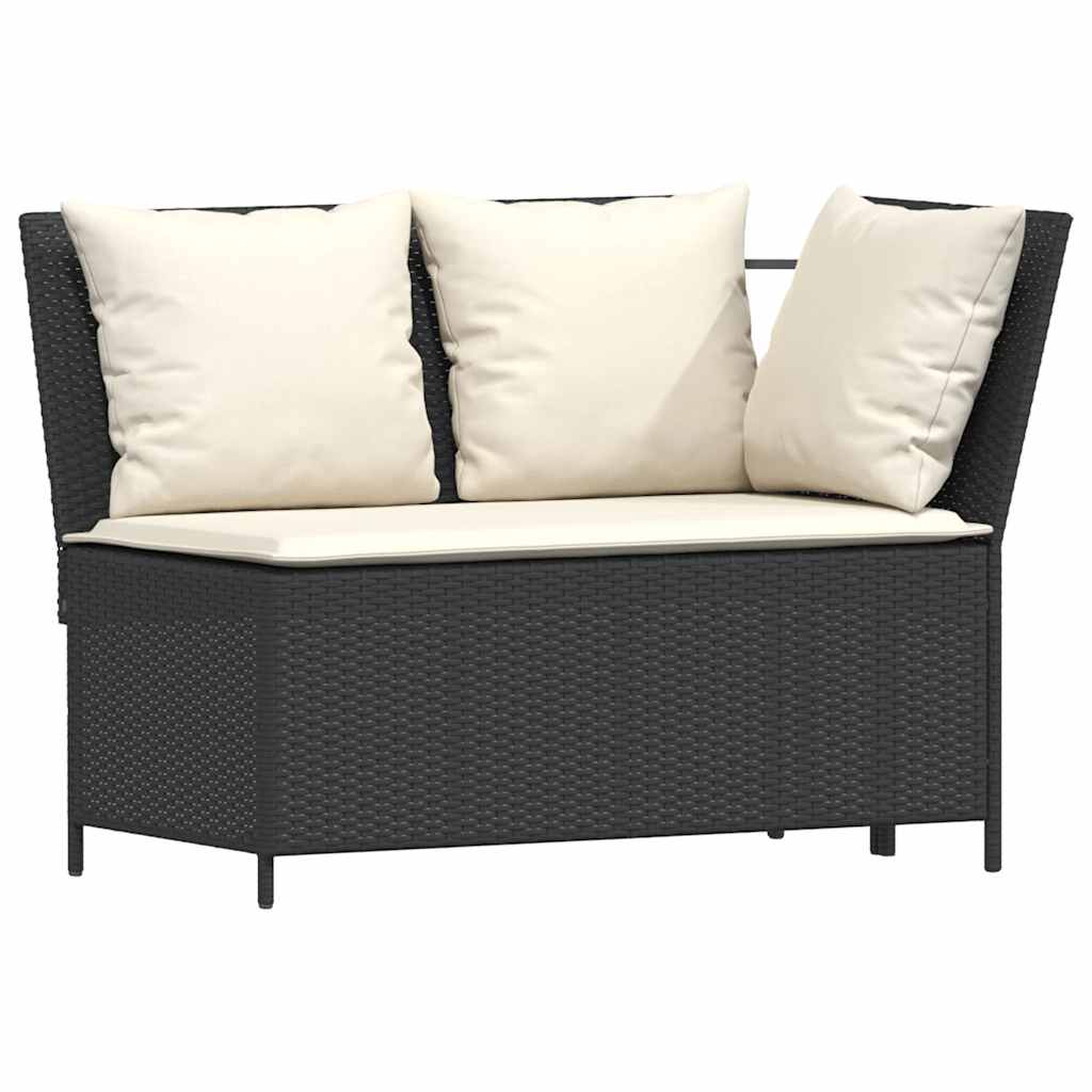 4 részes fekete polyrattan kerti étkezőszett párnákkal