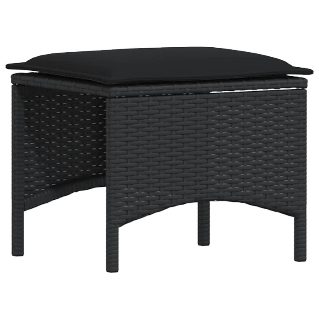 4 részes fekete polyrattan kerti étkezőszett párnákkal