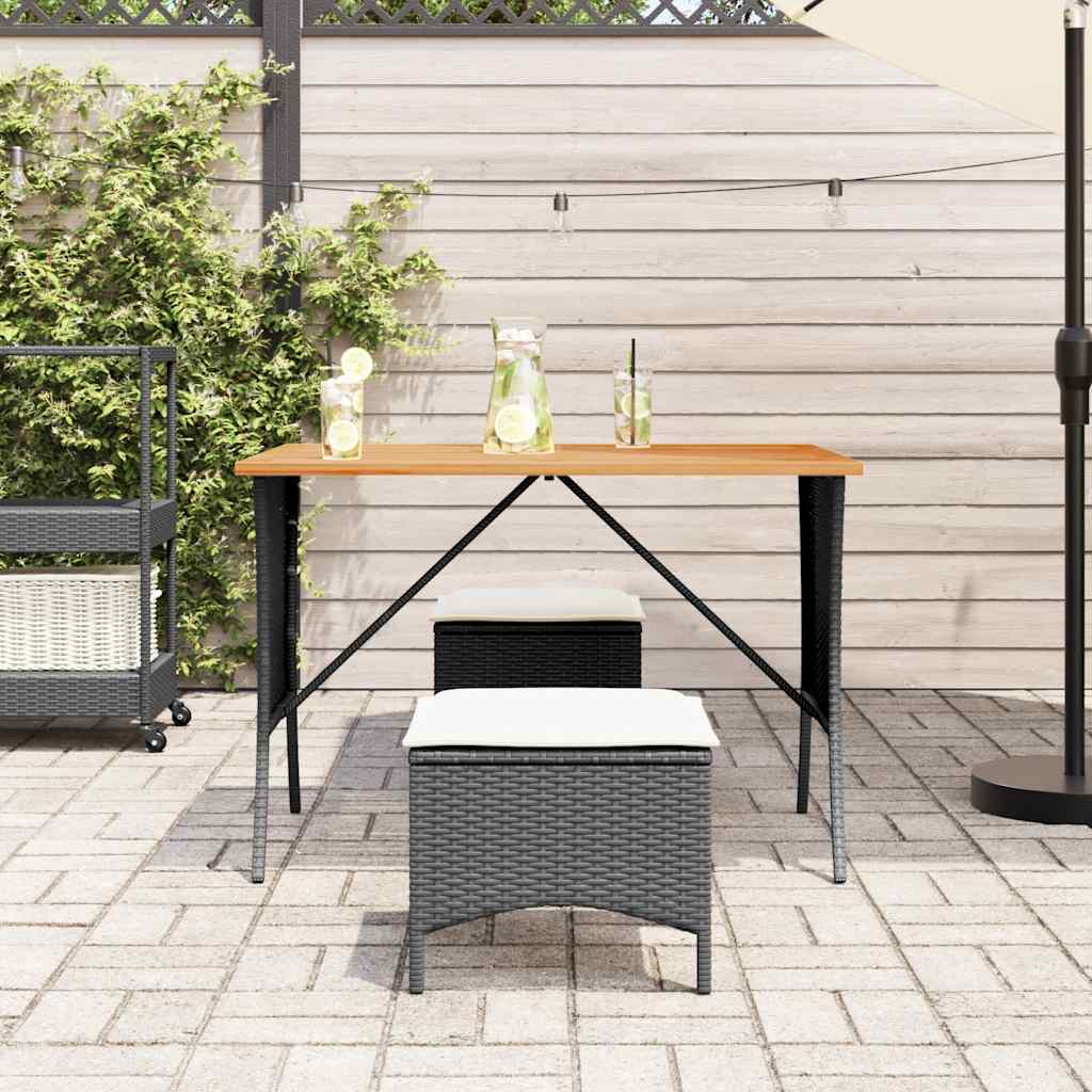 3 részes fekete polyrattan kerti étkezőgarnitúra párnákkal