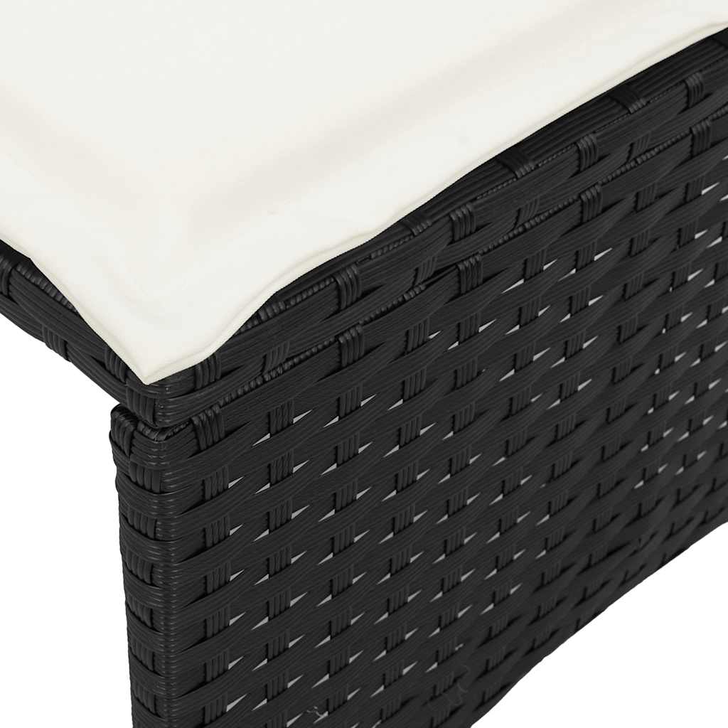 3 részes fekete polyrattan kerti étkezőgarnitúra párnákkal