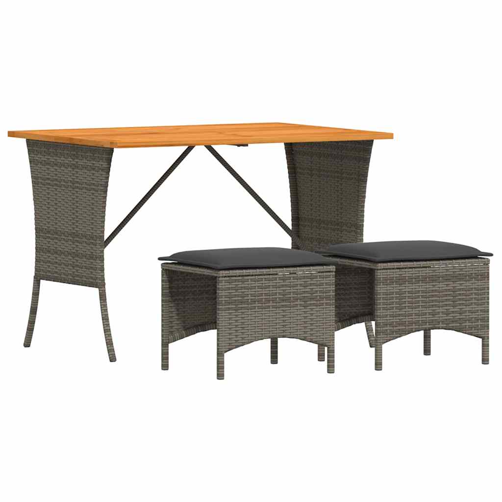 3 részes szürke polyrattan kerti étkezőgarnitúra párnával